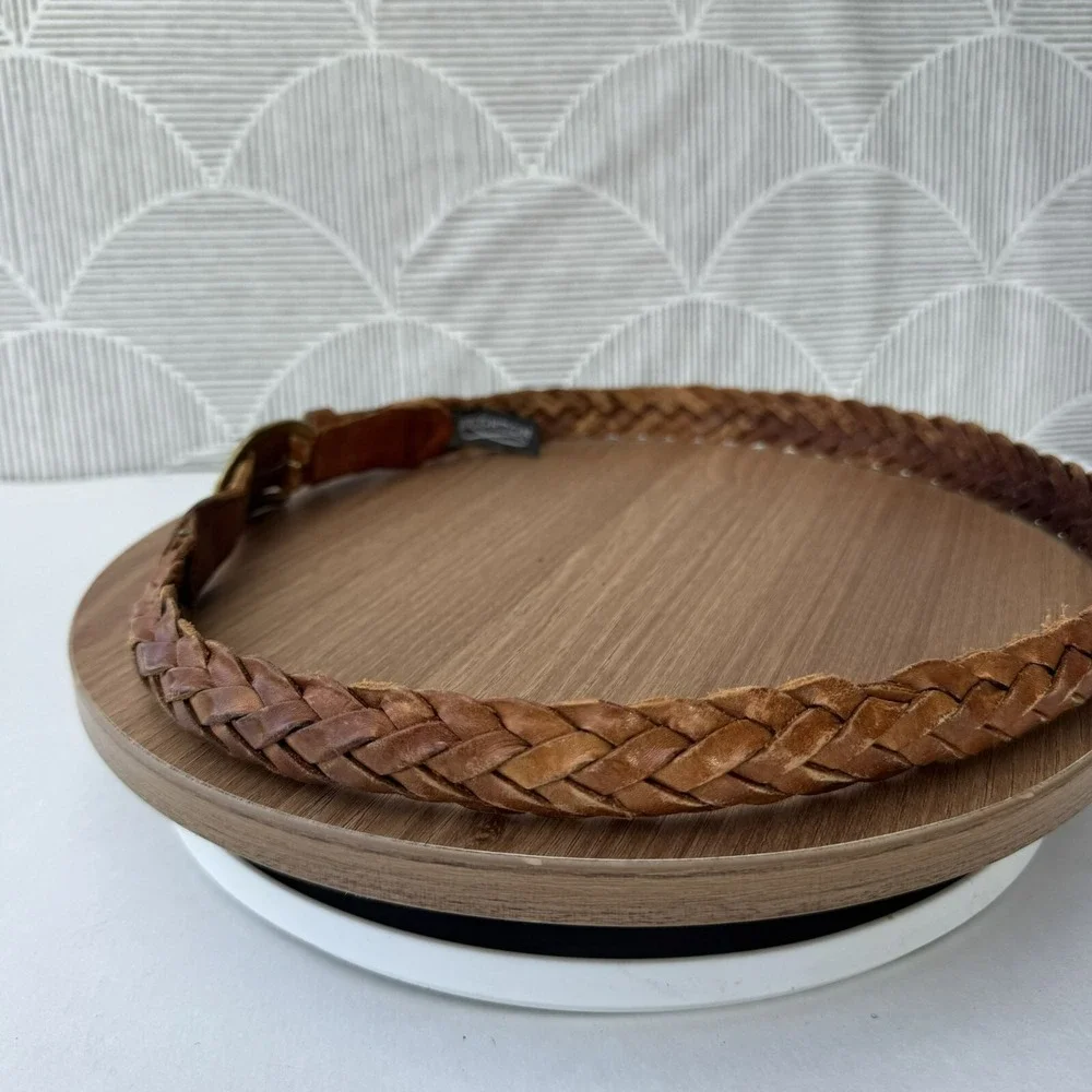 Brighton Well worn braided raised Brown Leather Belt Brass Buckle Size‎ 34